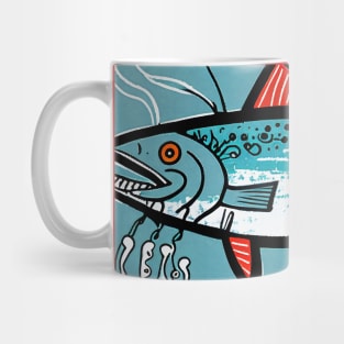 Blue Salmon in Neo-Expressionist Style Painting Mug